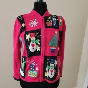 Tiara International Vintage Ugly Zip Up Cardigan  Sweater Size S/M